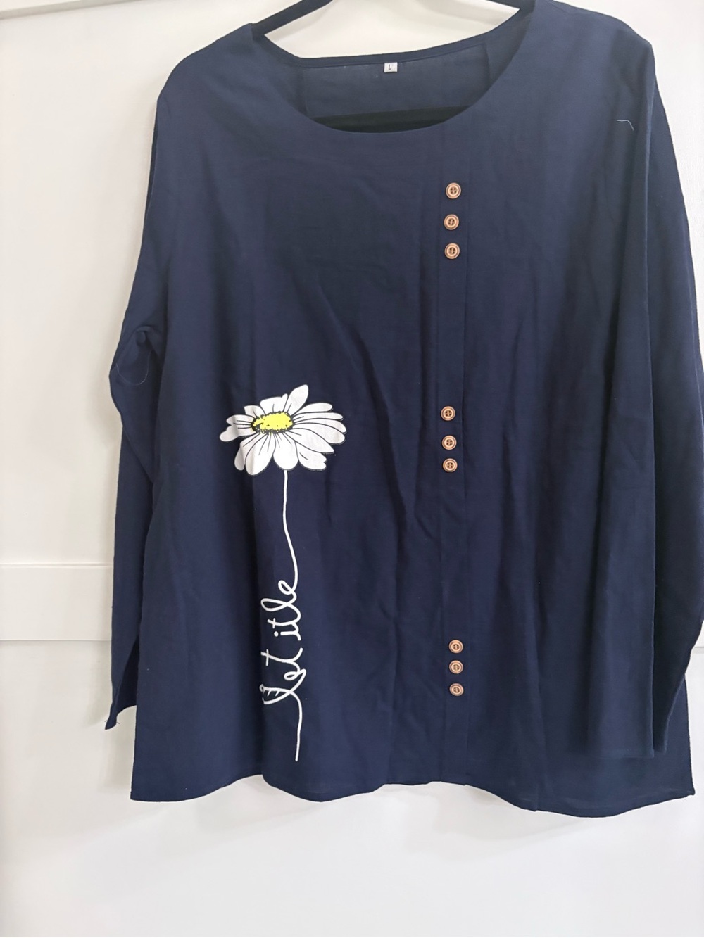 Navy Daisy Graphic Long Sleeve Blouse